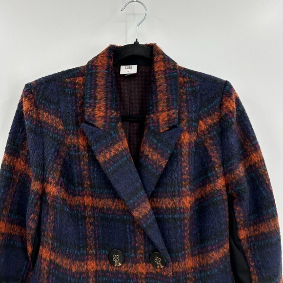 CABI Checkmate Jacket Wool Blue Orange Plaid Double Breasted Blazer Medium - Picture 4 of 9